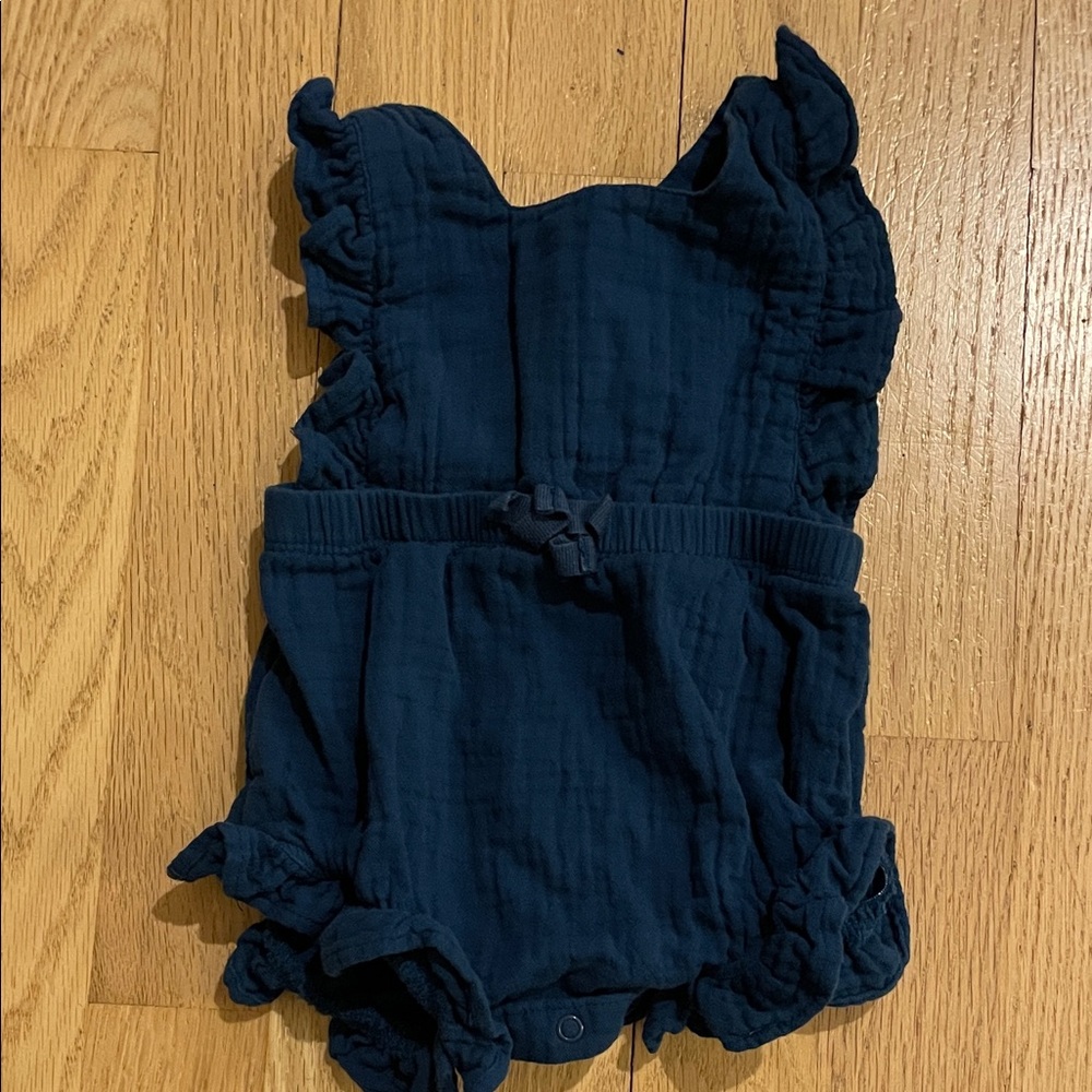Girls Navy Ruffle One-Piece Romper
